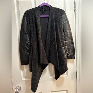 LF Paper Heart Women's Mixed Media Sweater Cardigan with Faux Leather Sleeves